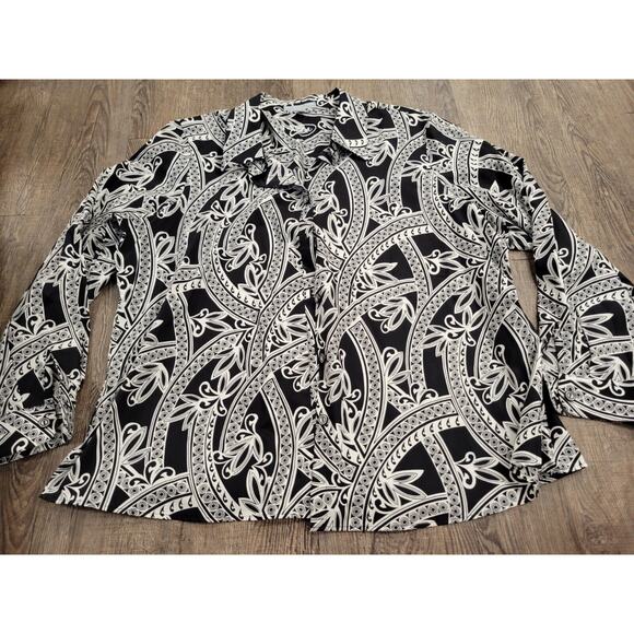 Foxcroft Tops - Foxcroft Black White Shaped Fit Women's Button 3/4 Sleeve Blouse Shirt Plus 20W